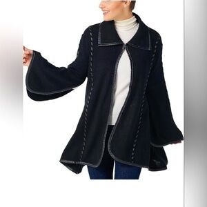 Patricia Nash Oversized Sleeved Cape Cardigan Vegan Leather Trim Minimal OS